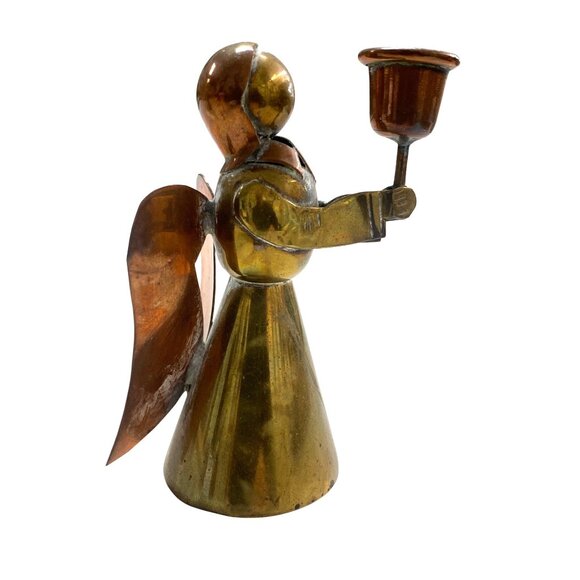 Vintage Copper & Brass Angel Candle Holder Figurine Handmade 3 Inches Tall - Picture 1 of 6